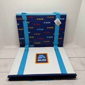 2  ALDI Collapsible Box Bags 14x11x10 Blue / White / Rainbow